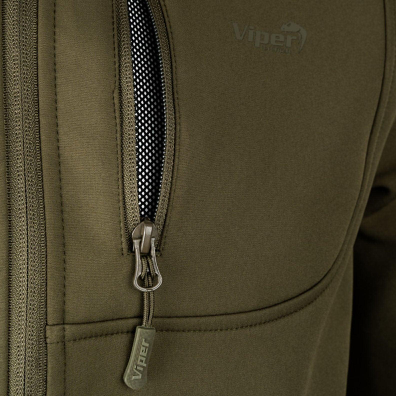 Olive green Viper Covert Softshell Jacket with zipper for top-notch performance