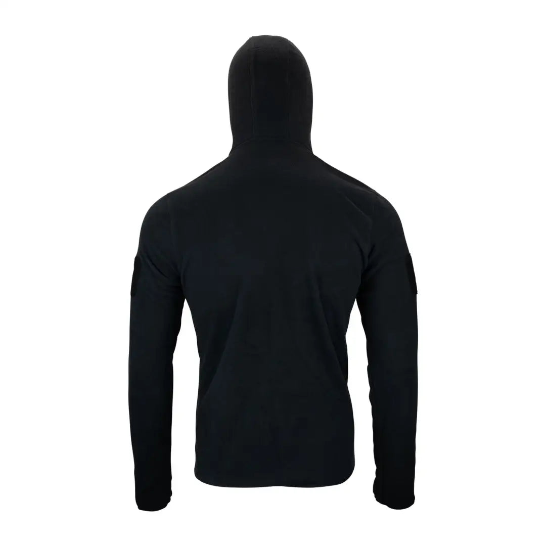 Black bodysuit with a featureless head, perfect for layering under the Viper Fleece Hoodie