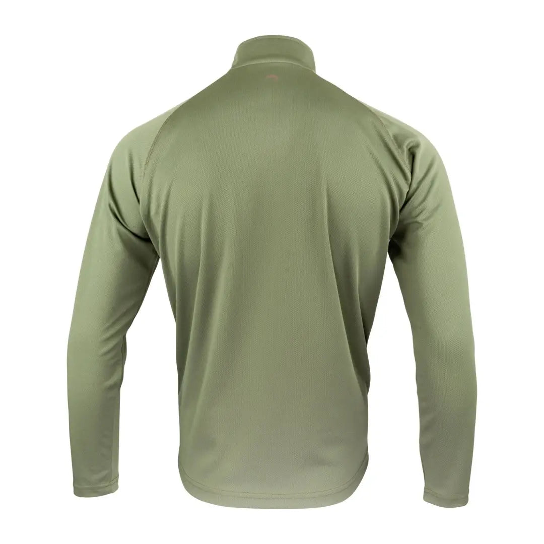 Olive green long-sleeved athletic shirt with high collar and subtle Viper logo, Viper Mesh-Tech