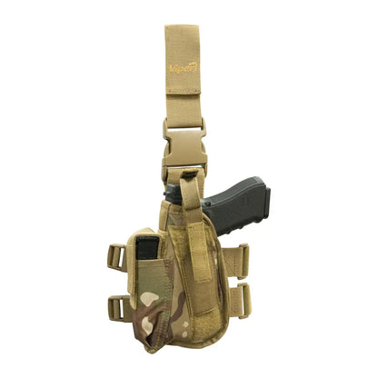 Viper Tactical Leg Holster for left-handed shooters in desert camouflage pattern