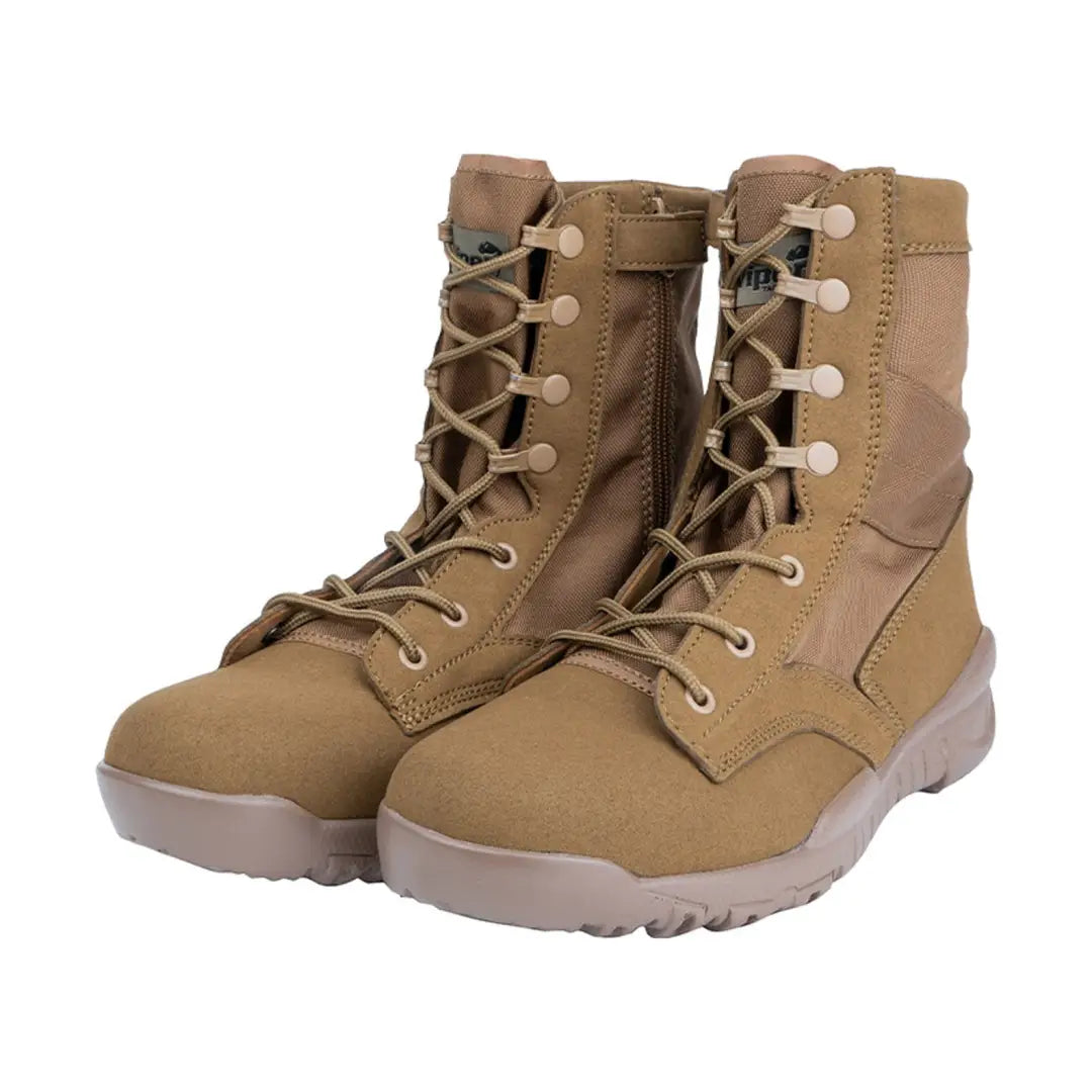 Tan Viper Tactical Sneaker Boots with laces and side zippers for rugged adventures