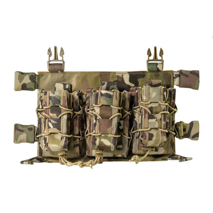 Tactical chest rig with camo pouches for Viper VX Buckle Up Mag Rig and magazine retention technology