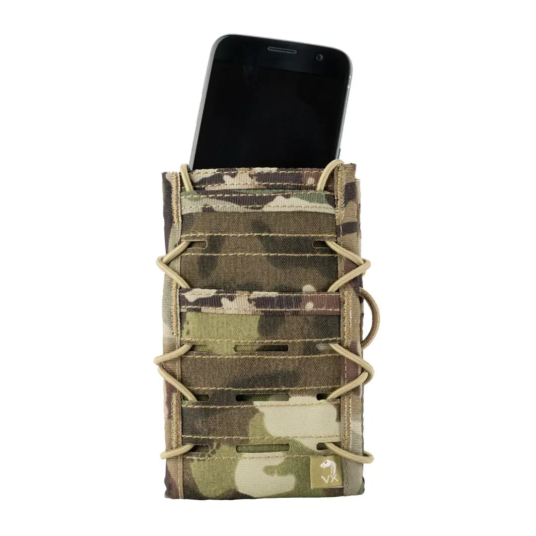 Camouflage Viper VX Smart Phone Pouch holding a smartphone for tactical use