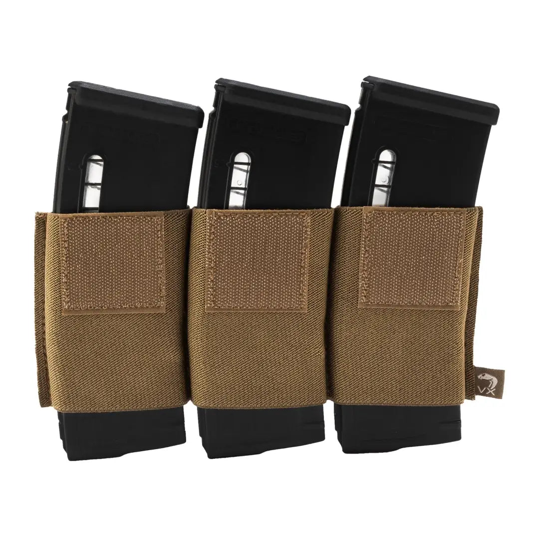 Viper VX Triple Rifle Mag Sleeve with tan fabric holding black rifle mags