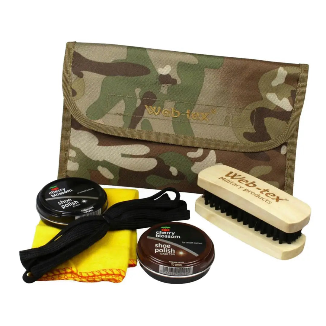 Camouflage pouch with shoe care supplies from Web-Tex Boot Care Kit for your kicks