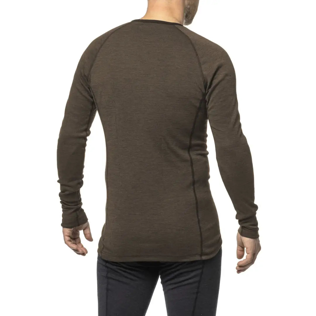 Back view of Woolpower LITE unisex brown shirt, perfect for country clothing and hunting