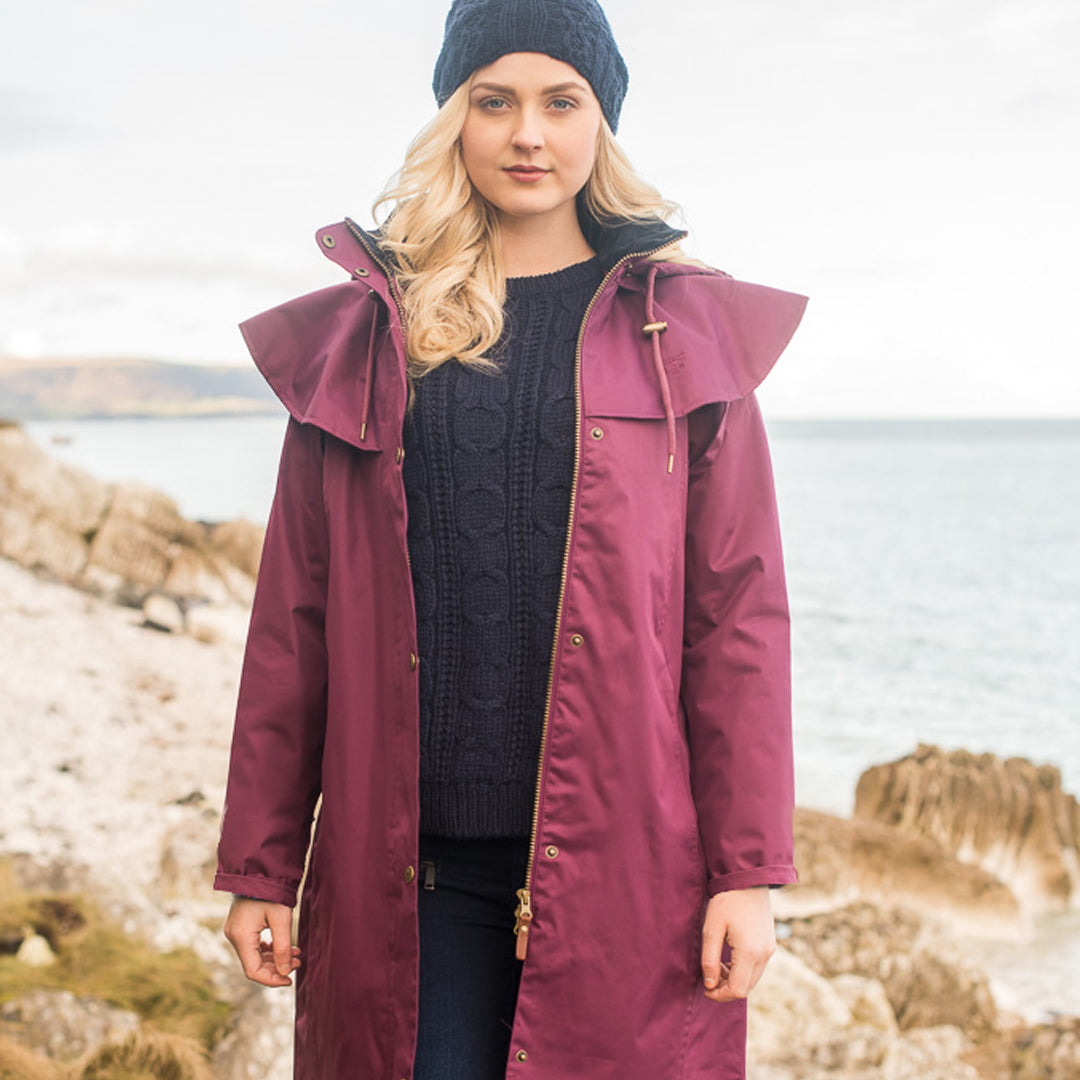 Burgundy store raincoat ladies